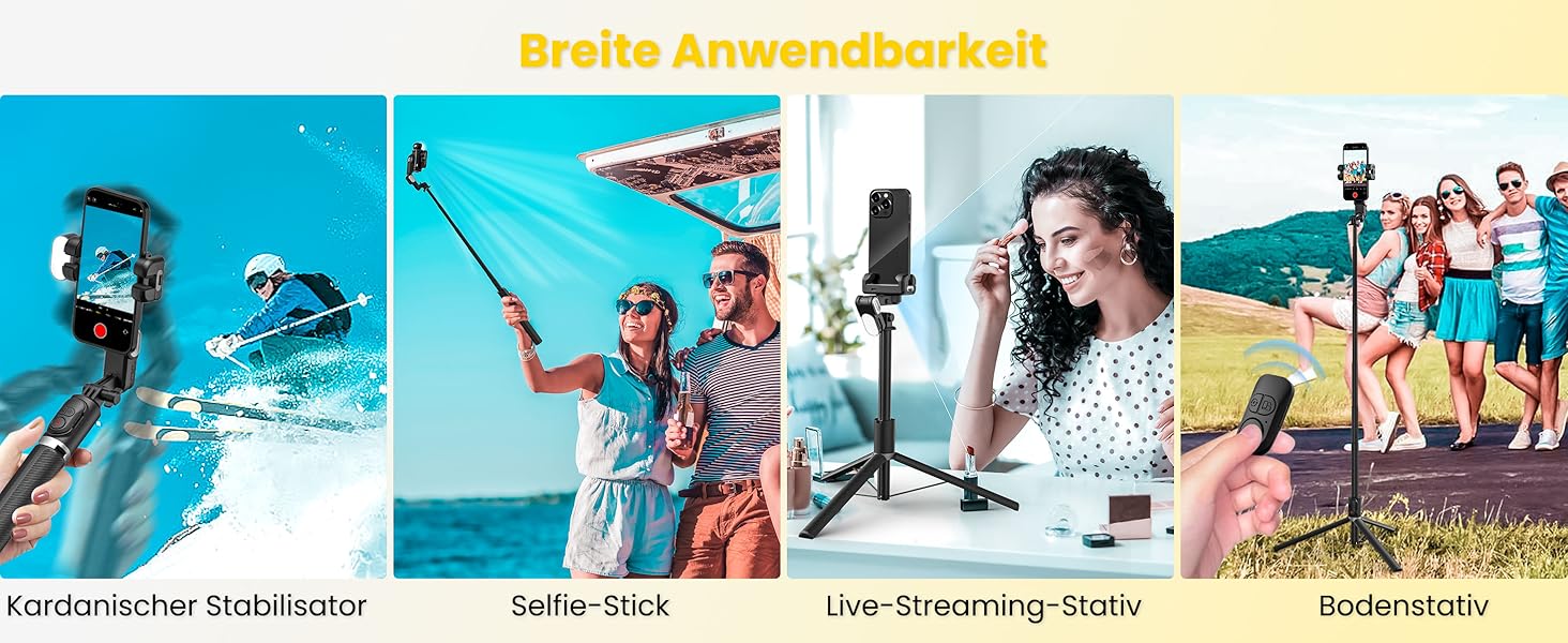 Стабілізатор для телефону AOCHUAN M2Pro Black з відстеженням обличчя, 4-в-1 RGB-підсвічування, 108 см, для iPhone та Android