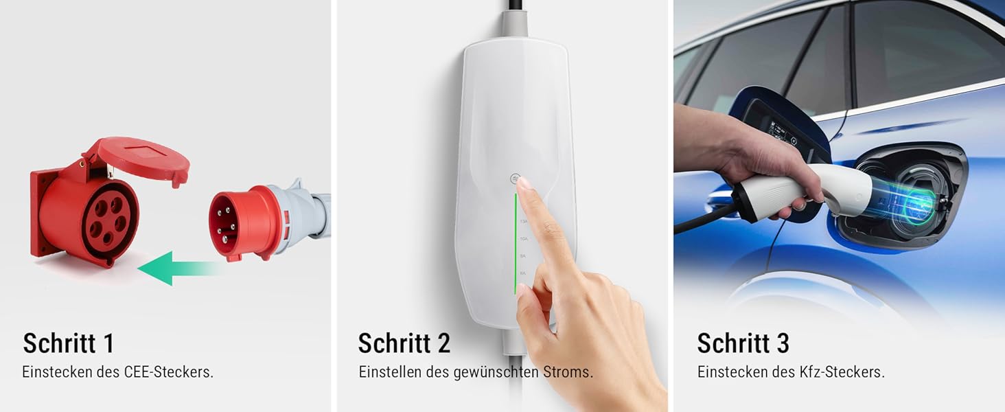 Teskee Мо́більна зарядна станція для електромобілів 11 кВт, роз'єм Type 2, кабель 6 метрів, 3-фазний CEE-штекер