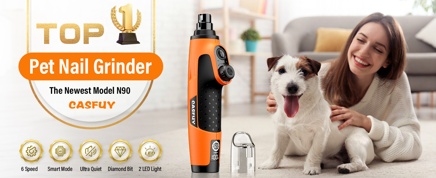 Шліфувальник кігтів для собак Casfuy Smarter Krallenschleifer 6-ступінчатий – 50% потужніший. З 2 LED-лампами, супертихий, перезаряджуваний. Підходить для собак та котів великих, середніх та маленьких порід. Білий (Оранжевий)