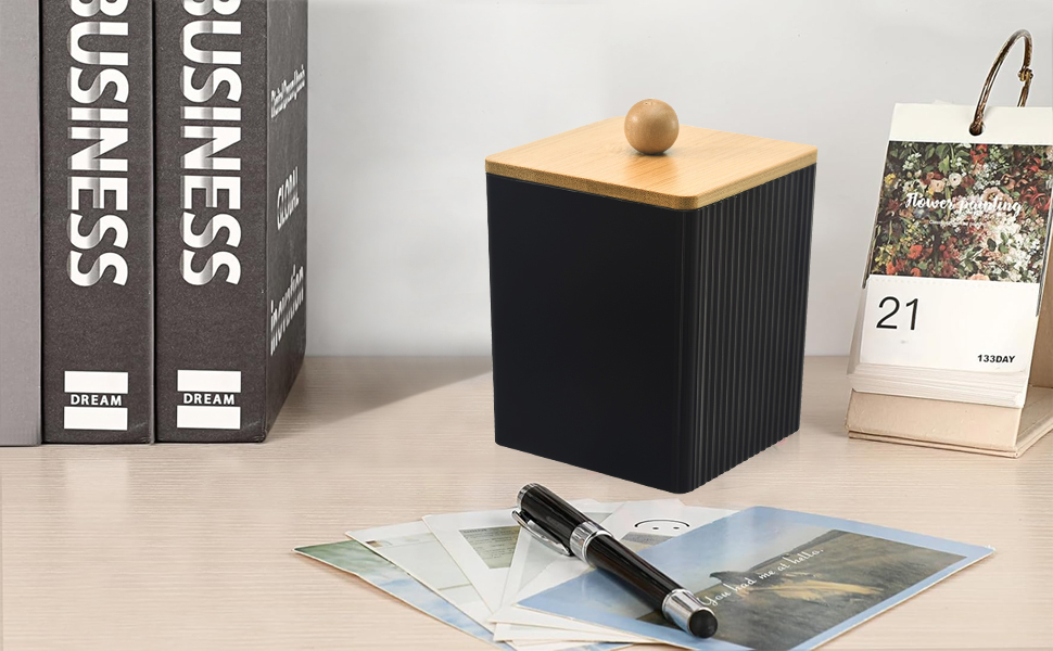 Диспенсер для ватних дисків та паличок з бамбуковим кришкою, акриловий органайзер для вати, чорний, для ванної кімнати