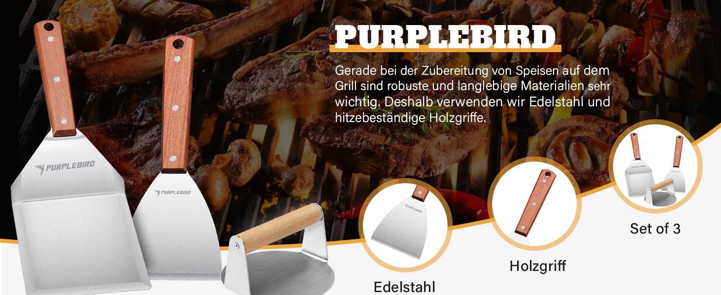 Набір для гриля PURPLEBIRD з нержавіючої сталі: лопатка для Smash Burger, шпатель, подарунок для чоловіків