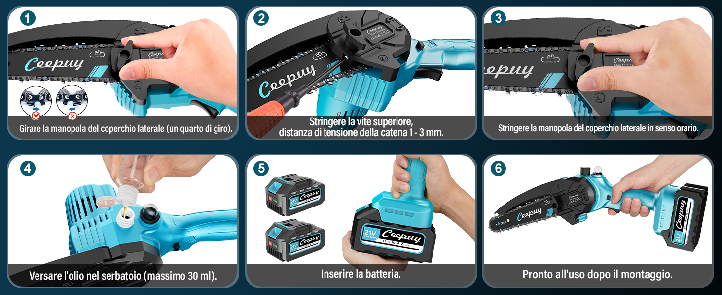 Акумуляторна міні-піла 6 дюймів 880W з чистої міді та блокуванням безпеки. Ідеальна електрична ручна пила для обрізки гілок та дерева в саду. 10000mAh