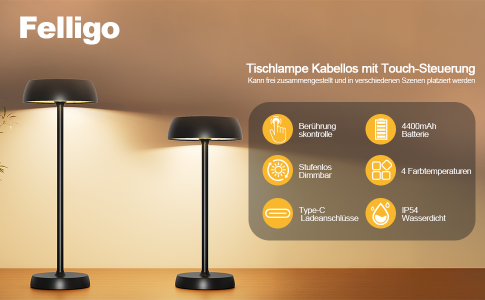 Настільна лампа бездротова з сенсорним керуванням, акумуляторна, димувальна, з нічником для спальні, ресторану, обіднього столу, робочого столу - 2 шт.