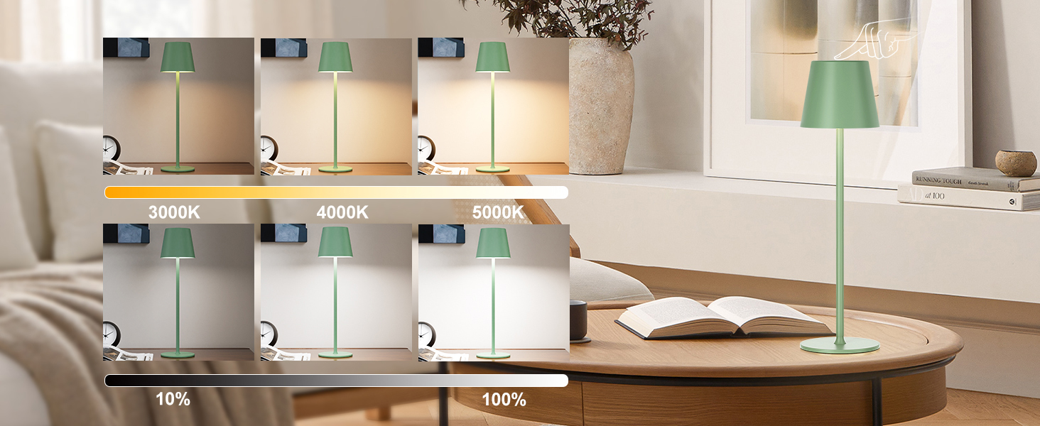 Набір з 2 бездротових настільних ламп LED з акумулятором, сенсорне регулювання яскравості, 3 режими кольору, USB-C зарядка для спальні, столу, кемпінгу (Чорний)