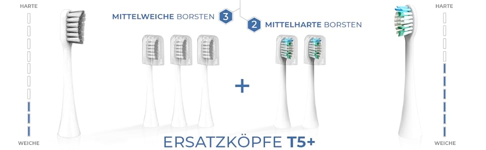 Електрична звукова зубна щітка ENOA з 5 режимами, 3 рівнями інтенсивності, таймером, IPX7 водонепроникна + 5 змінних насадок