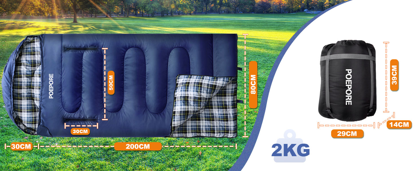 Спальний мішок POEPORE Outdoor 3-4 сезони, фланель, 220x80 см, для дорослих