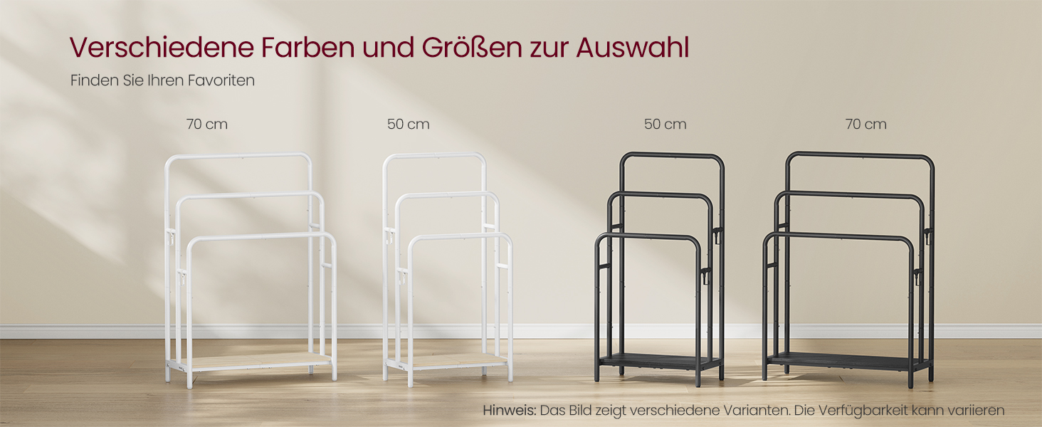 Підставка для рушників VASAGLE, стояча, з 3-ма перекладинами, 70 x 30 x 100 см, 2 гачки, полиця, для рушників, халатів, чорний, LLS019B01