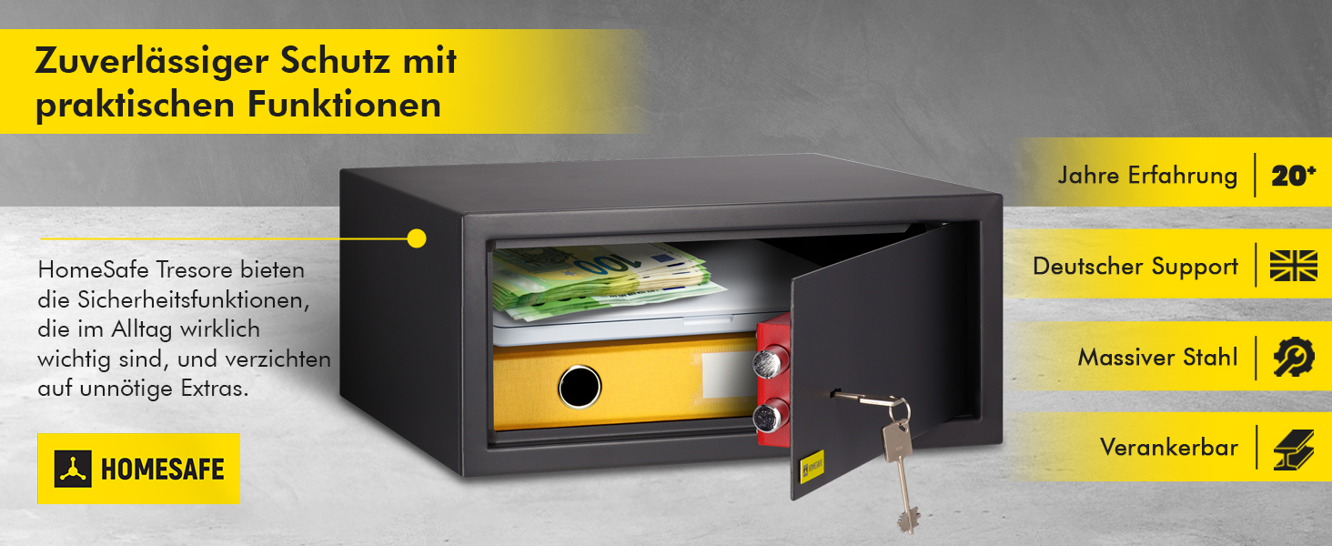 Сейф Homesafe HV15K з ключовим замком, вугільно-чорний сатиновий (20x44.2x38 см)