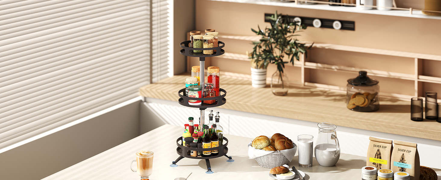 Організатор для спецій, поворотний на 360°, 3 яруси, з нержавіючої сталі, чорний