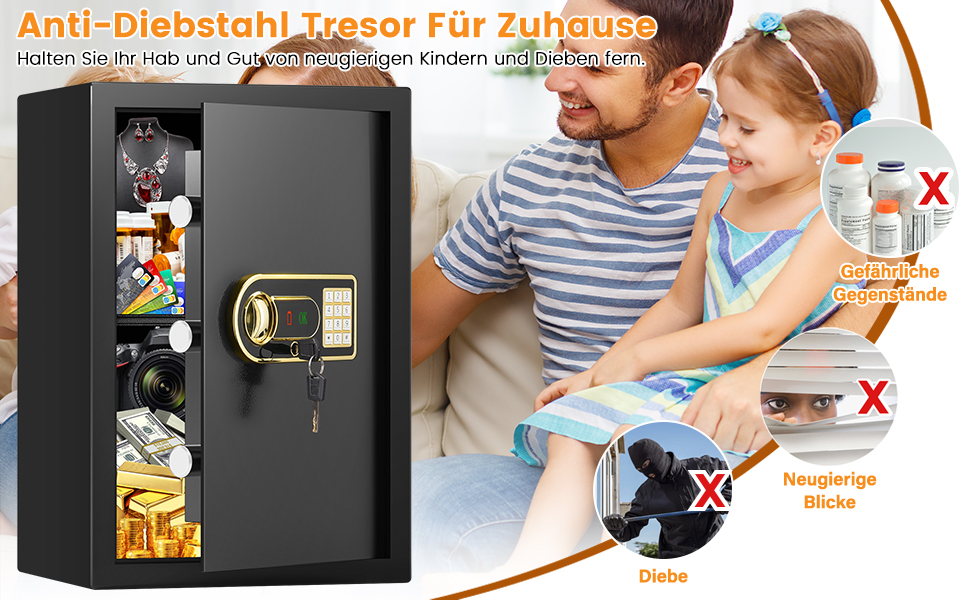Мобільний сейф Mejasg Safe Tresor: компактний вогнестійкий сейф для дому, грошей, медикаментів та коштовностей (23x17x17 см, 65л)