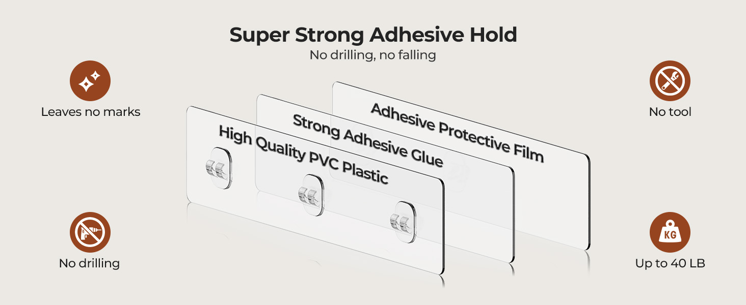 Полка для душу Orimade без свердління з 5 гачками, 2 шт. з нержавіючої сталі, срібло