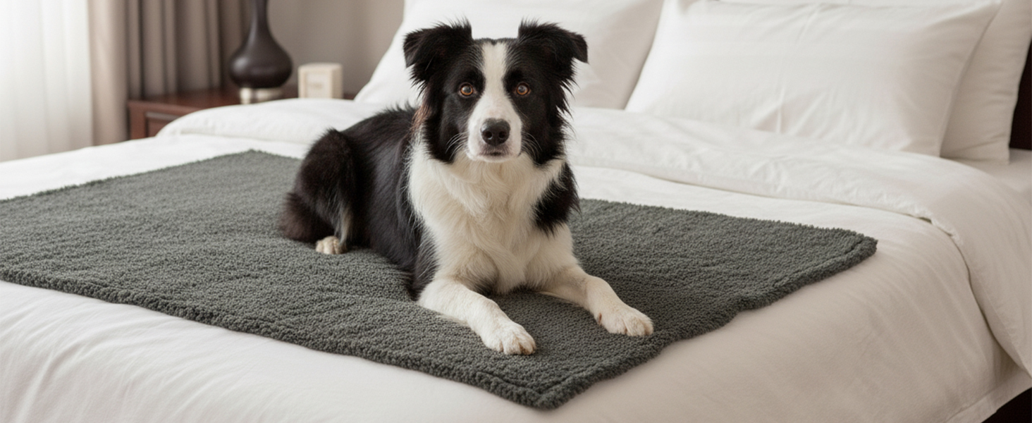 Водонепроникний коврик для собак, миючий, 120 x 100 см, двосторонній, для собак та котів середніх та великих порід, захист дивану та ліжка, м'який Sherpa Fleece та фланель, сірий L (120 x 100 см)