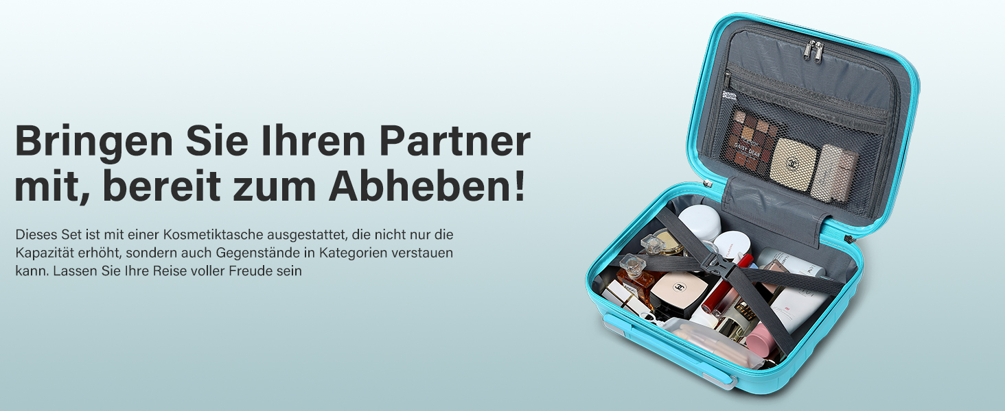 KONO Чемодан середнього розміру 65см з поліпропілену, з TSA замком, 65x46x26.5см (Крем-білий, світло-блакитний)