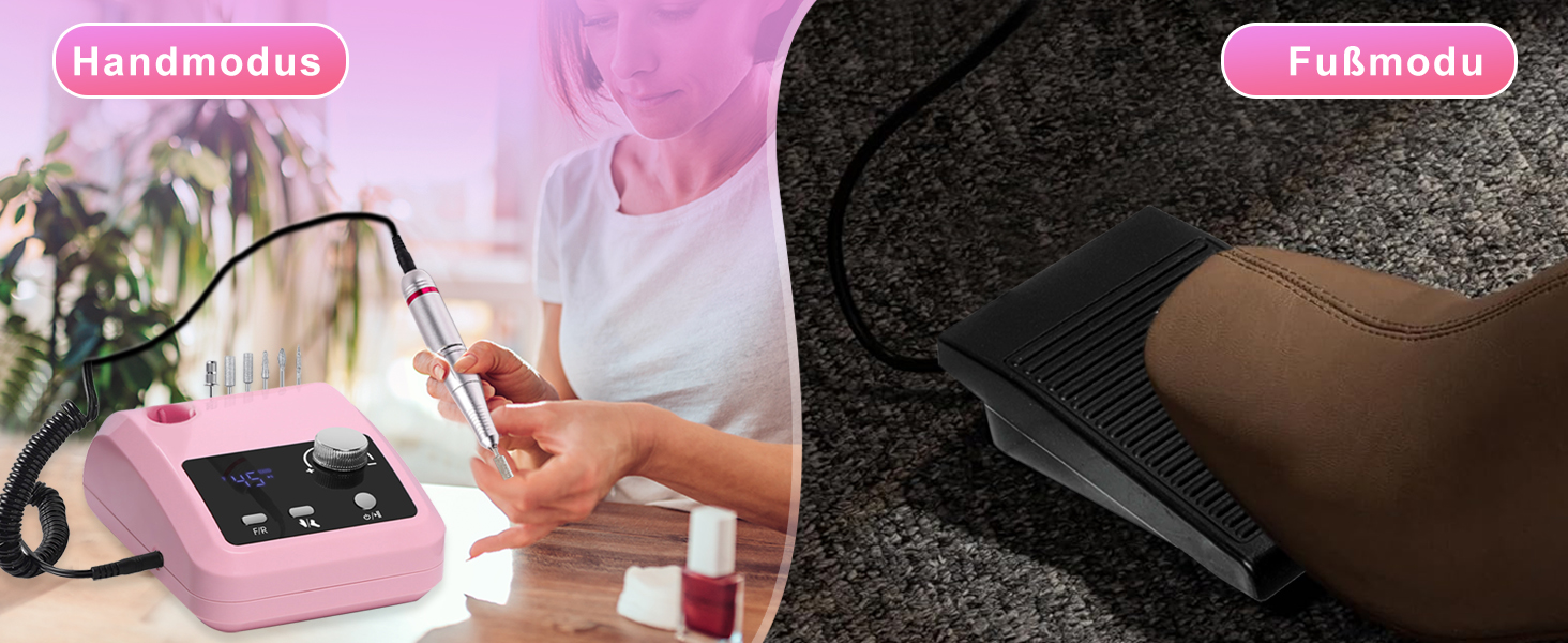 Електрична машинка для манікюру та педикюру CozyZen Professional: набір для догляду за нігтями з LCD-дисплеєм, керуванням рукою та ногою, тиха робота (рожевий)