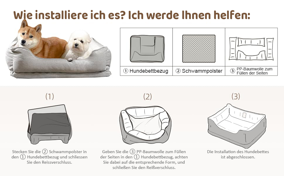 Ортопедичне ліжко для собак та котів, миється, для середніх та маленьких собак, знімний кошик, пухнастий, стійкий до укусів (75 x 62 x 25 см, кольоро персика)