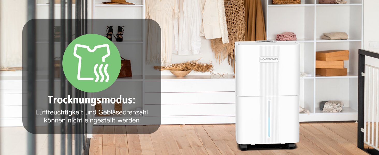 Електричний осушувач повітря Homtronics з гофрованим шлангом 1м, інтел. контроль вологості, 3 режими, таймер 24г, для підвалу, ванної, спальні