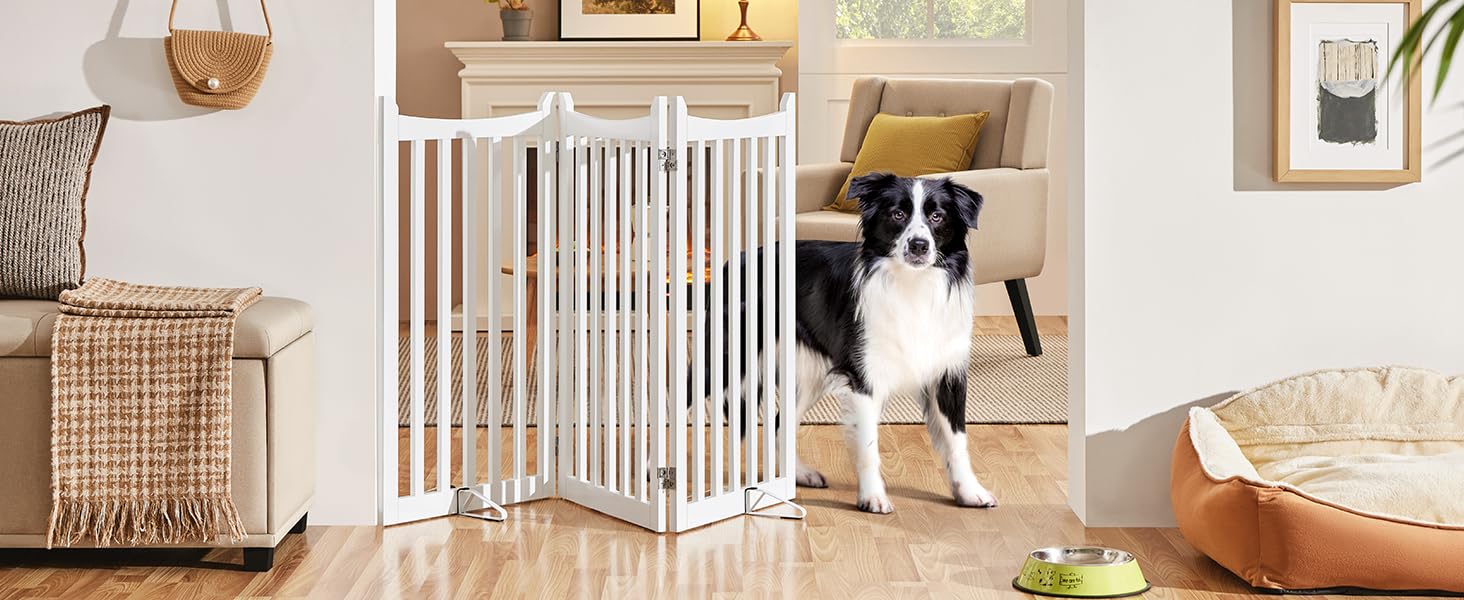 Захисне ґратка для собак Yaheetech, 90.5 x 201.5 см, 4 панелі, білий колір. Ідеально підходить для дому, кухні, проходу, каміну, печі.