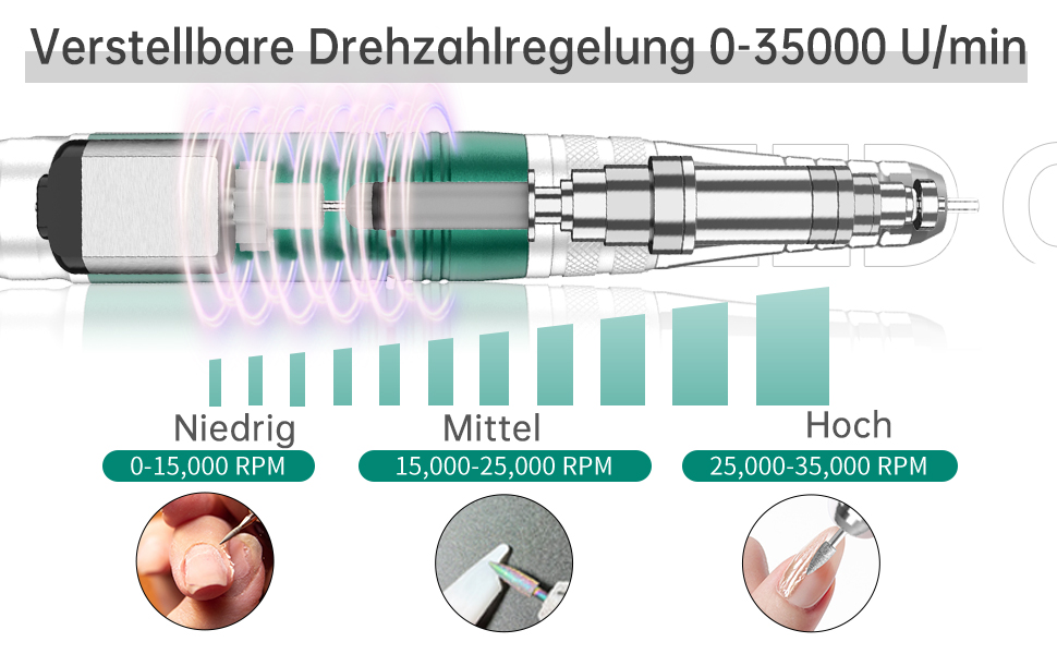 Електричний фрезер для нігтів 6 в 1: манікюрний набір з LED дисплеєм, 35000 об/хв, для гель, акрил, Shellac. Підходить для початківців та професіоналів (Зелений)