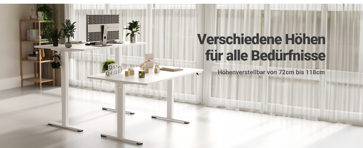 Claiks Electric Height Adjustable Desk 140x70cm - Standing Desk with Cable Management & Memory Function | White Top | Ergonomic Design for Home Office