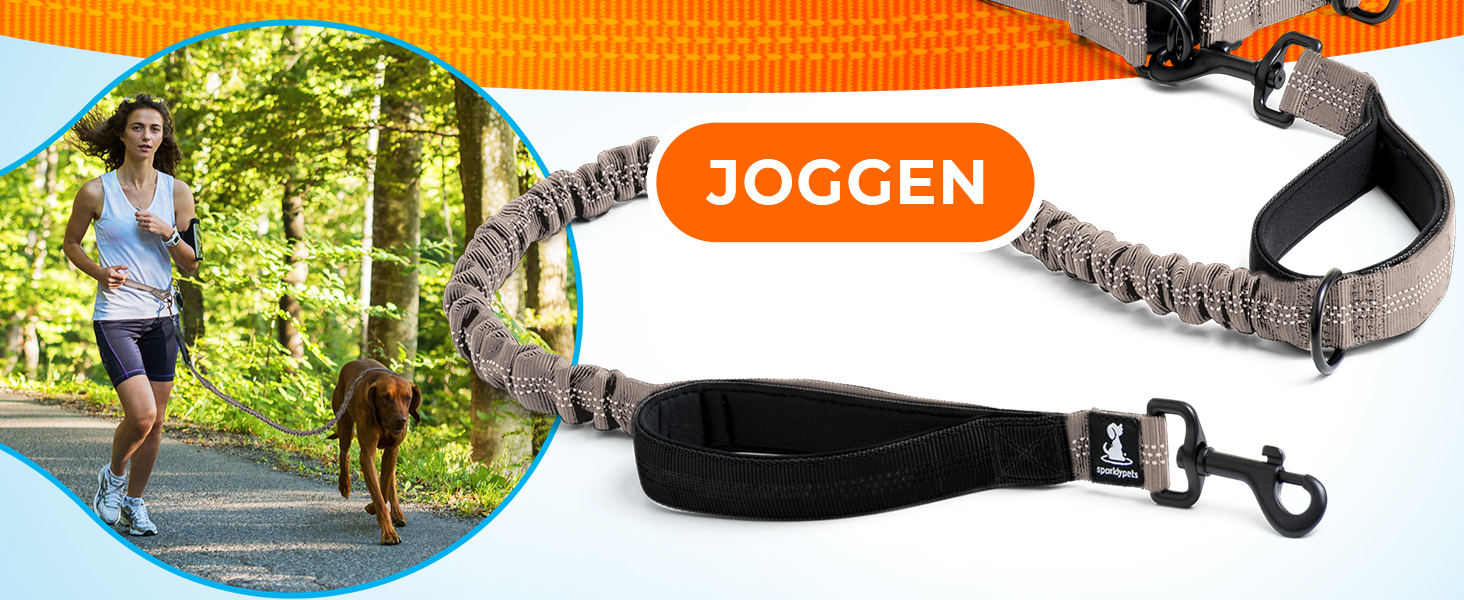 Спортивна повідка на талію для собак SparklyPets - Безпечна повідка для прогулянок для середніх та великих порід - Комплект з тримачем для телефону, змінним контейнером для відходів тварин, кишенькою для ласощів та тримачем для пляшки