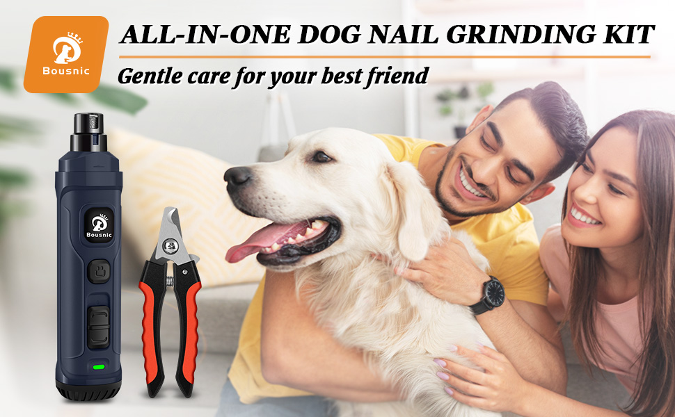 Шліфувальник для собак Bousnic Krallenschleifer з 2 LED-ліхтариками - тихий, потужний електричний триммер для догляду за кігтями собак та котів (Navy)