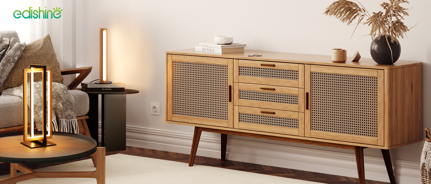 LED настільна лампа EDISHINE з дерева, торкання, регулювання яскравості та функцією пам'яті, 3 колірні температури, 350 люмен, сучасна лампа для вітальні, офісу, подарунок, чорний сучасний стиль