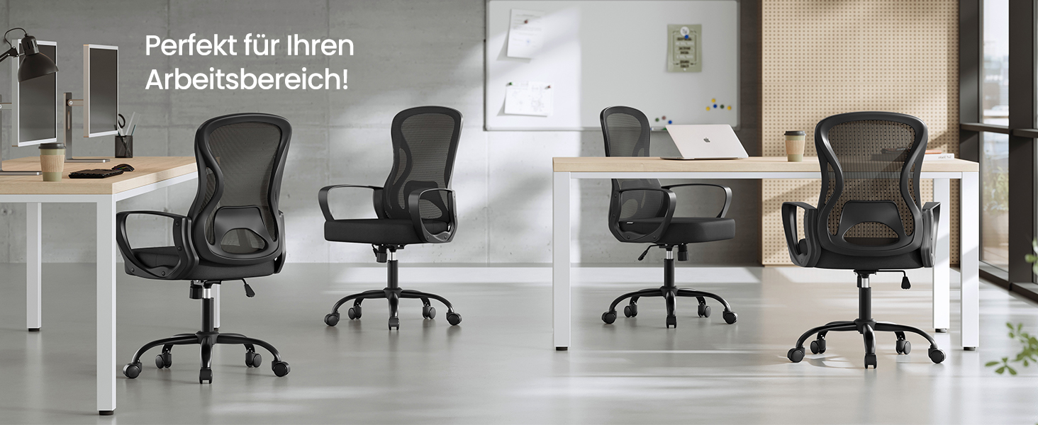 Офісне крісло SONGMICS OBN041B01, ергономічне, сітчасте, з регульованою підпоркою для спини та підголівником, для дому та офісу (Чорний)