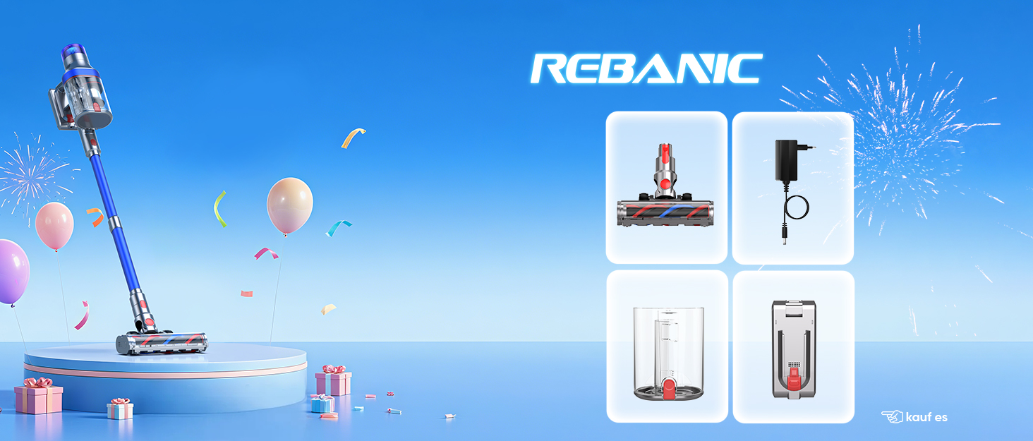 Бездротовий пилосос REBANIC S18 Max з дисплеєм, 600 Вт, 75 хвилин роботи, 58000 Па, об'єм контейнера 2 л, для твердих підлог, килимів, шерсті тварин, блакитний