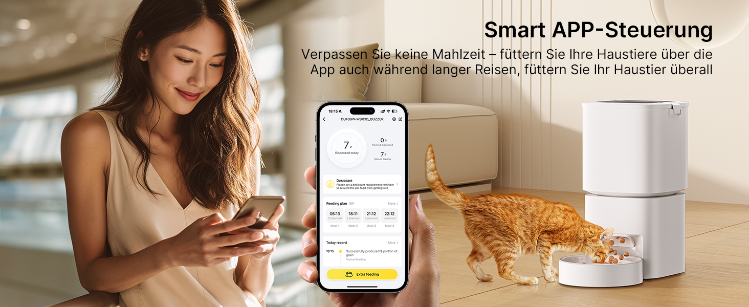Автоматичний годівниця для котів та собак 5L з Wi-Fi, керування через додаток, 1-10 прийомів їжі на день