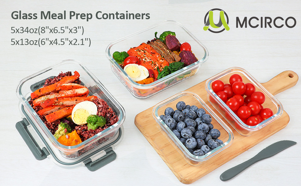 Набір контейнерів для зберігання їжі MCIRCO Glas, 20 шт. (10 контейнерів, 10 кришок), безпечні для миття в посудомийній машині, для мікрохвильової печі та морозильника, з герметичним закриттям, сучасний дизайн, контейнери для харчових продуктів