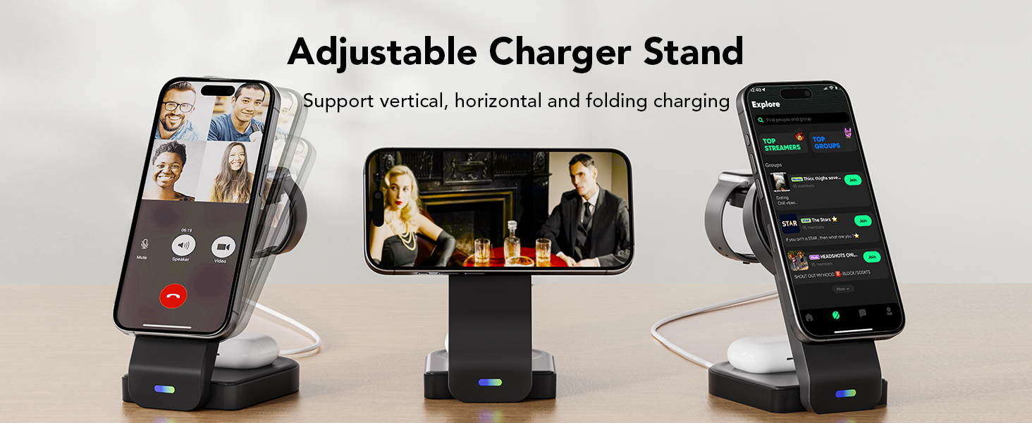 Магнітна складана бездротова зарядка 3-в-1 для Apple iPhone, iWatch, AirPods (Чорний)