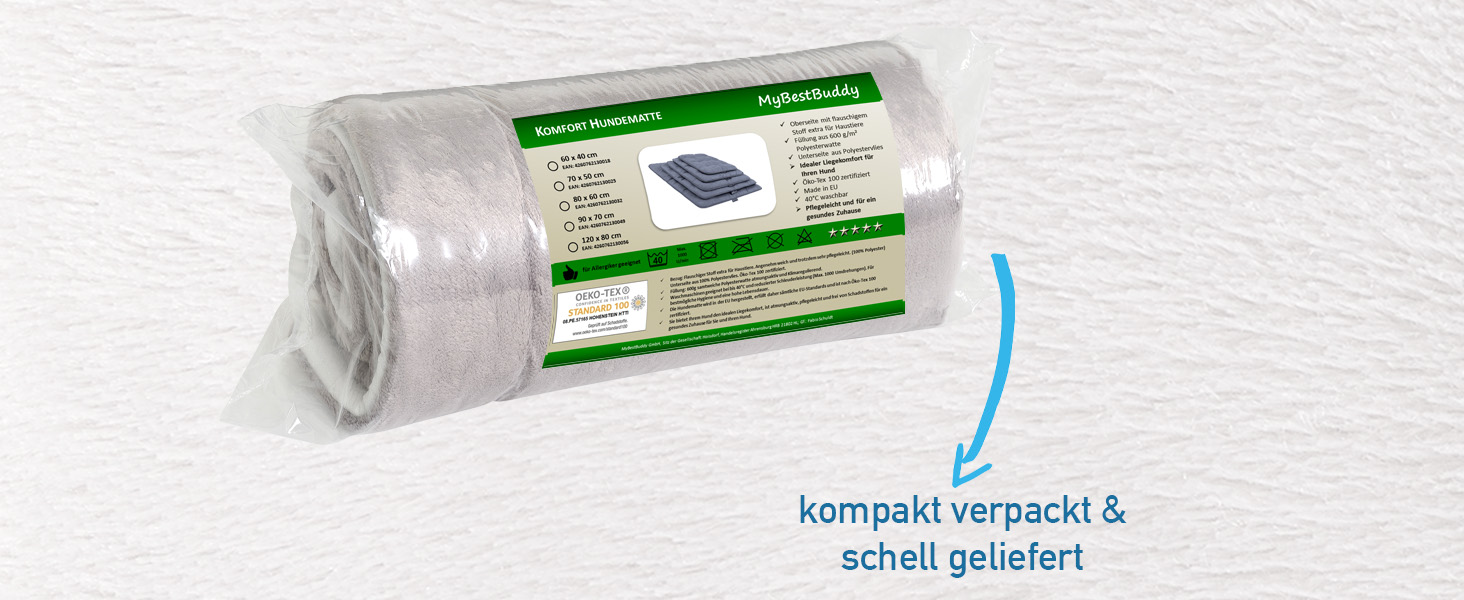 М'яке ліжко для собак MyBestBuddy Pik сірого кольору, 60x40 см, S, для алергіків (100% поліестер), нековзне, можна прати при 40°C, з пухнастим чохлом - килимок для собак, ліжко для маленьких собак, 60 x 40 см