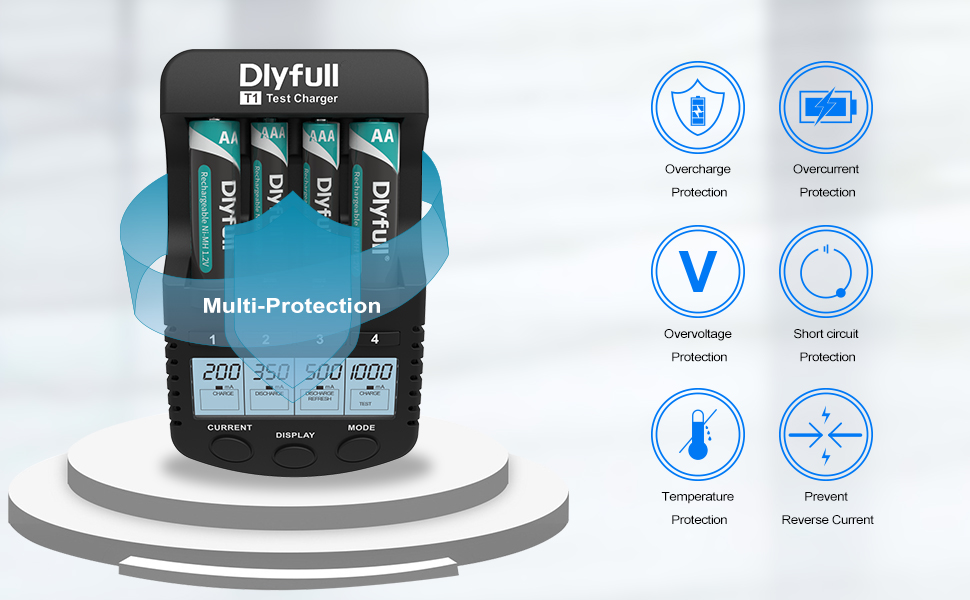 Зарядний пристрій Dlyfull для акумуляторів AA AAA: швидка зарядка, відновлення, розрядка, сумісний з NI-MH, NI-CD