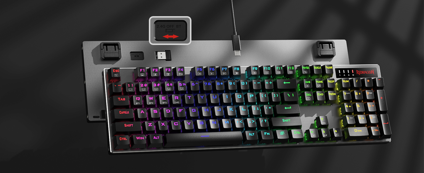 Redragon K660 RGB-ігрова клавіатура: 87 клавіш, TKL, механічна, з провідним підключенням, алюмінієва база, тихі червоні перемикачі