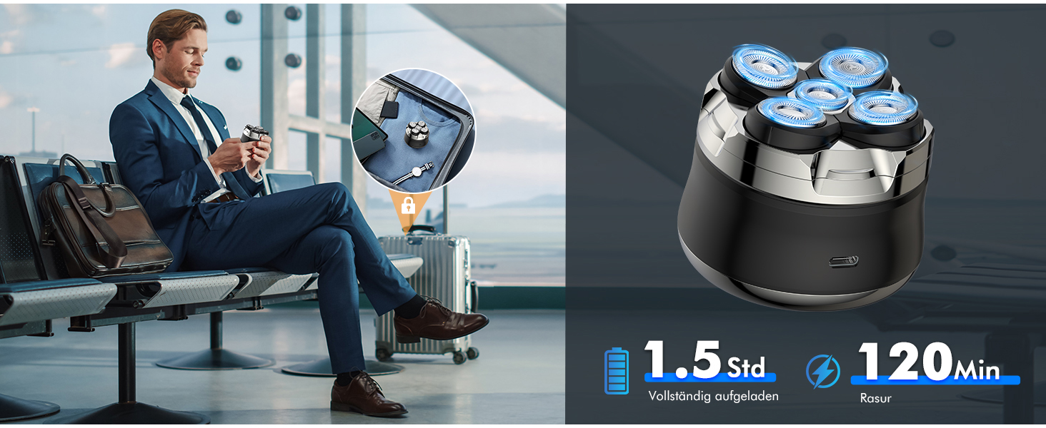 Електричний гоління голови Etrobot Glatzen Rasierer для чоловіків - вологостійкий, 5D, з LED-дисплеєм, MOJO 1 Wireless