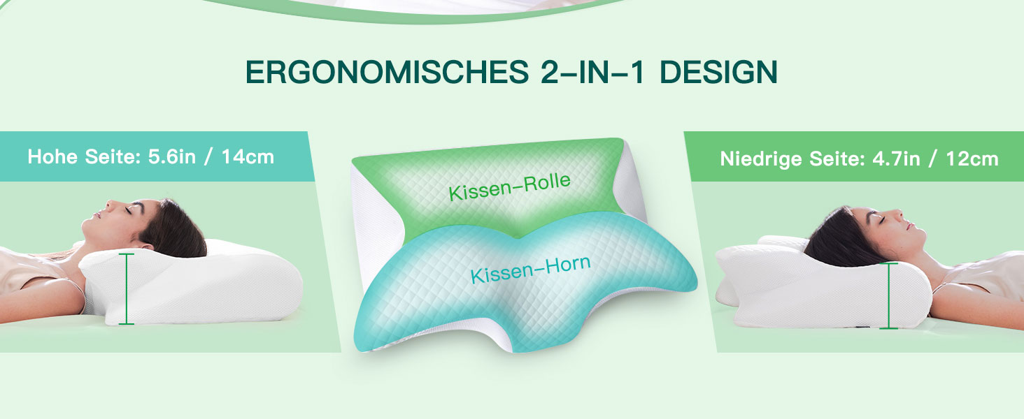 Подушка для шиї та голови 2 в 1 з ефектом пам'яті (Memory Foam), 60x40x12/14 см, біла