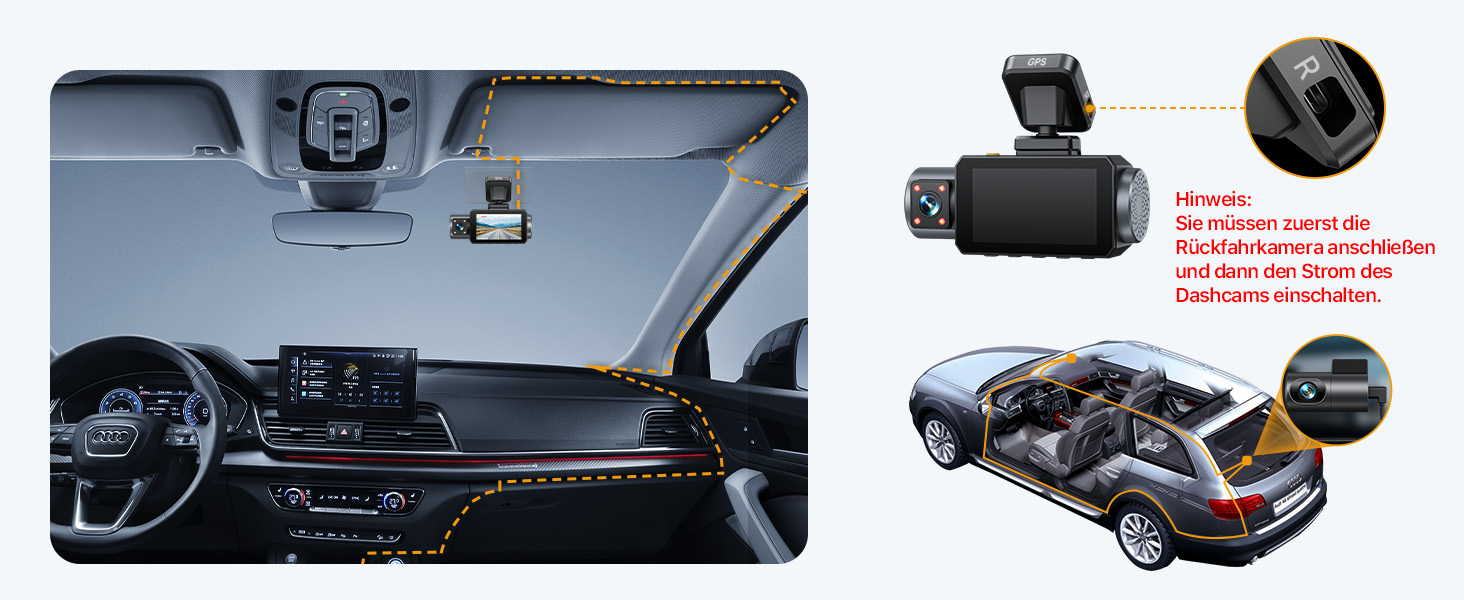 Відеореєстратор GKU 3-камерний, 4K+1080P+1080P, GPS, WiFi, IPS-дисплей 3