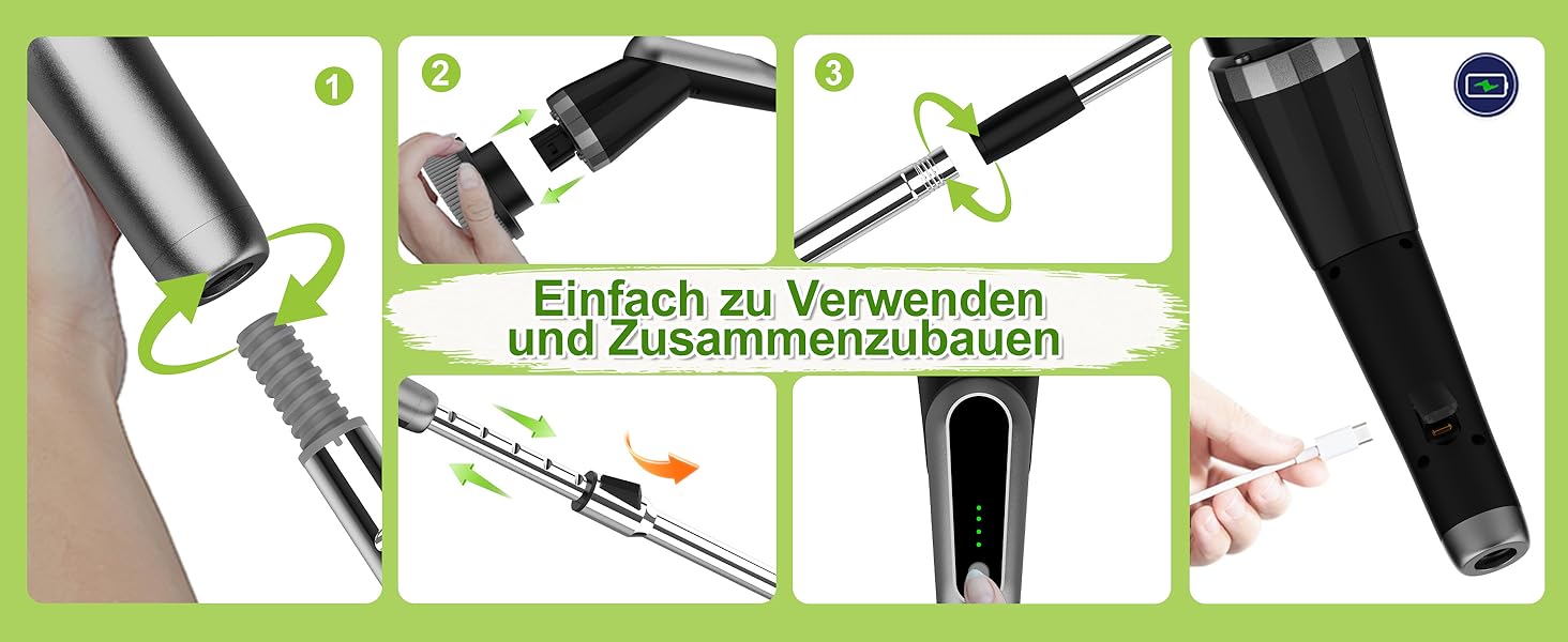 Електрична щітка для прибирання з 7 насадок, IPX7, регульована ручка, для ванної, кухні, підлоги, авто (чорний, сірий)