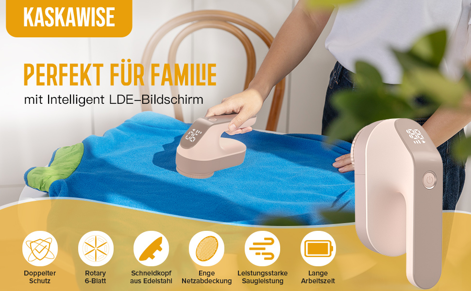 Електричний видалення ворсу Fusselrasierer з LED-дисплеєм, USB-зарядка, 3 швидкості, 6 лез, 2000mAh, для різних тканин (Золотий)