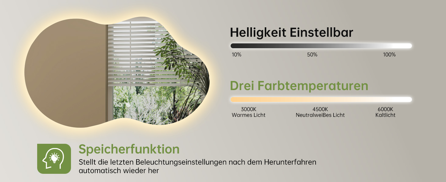 Дзеркало для ванної кімнати з підсвічуванням, без рами, 50x75 см, арочне, антизапар, сенсорний вимикач, регульована яскравість, 3 кольори світла