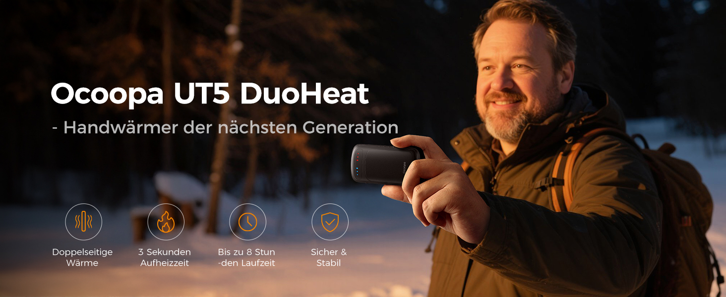 Електричний грієчка OCOOPA DuoHeat: 8 годин роботи, 67г, для кемпінгу, полювання, подарунок чоловікам