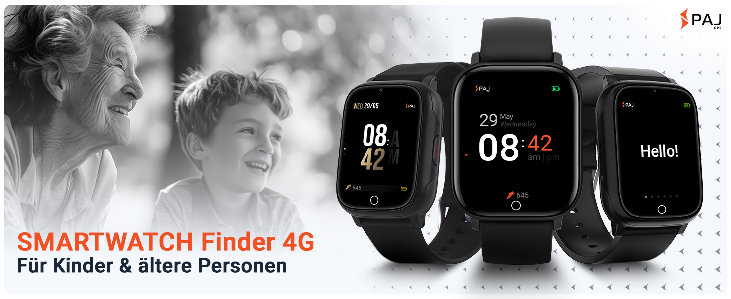 Дитячий розумний годинник PAJ Finder 4G - GPS трекер, SOS, камера, зв'язок, реальна локація, водостійкий, чорний