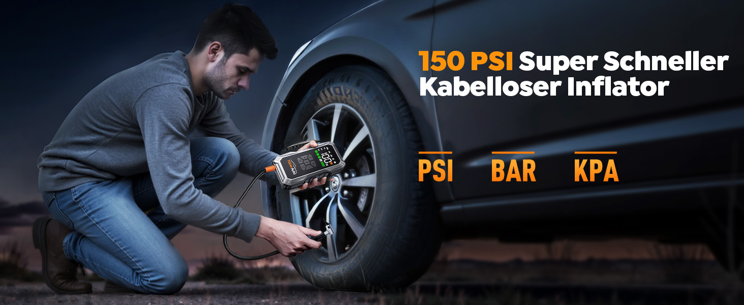 Powerbank для авто YaberAuto з компресором, 6000A, 23800mAh, 150PSI, Jump Starter (для бензинових та 10.0L дизельних двигунів), LCD дисплей, 500 люмен, аварійне світло