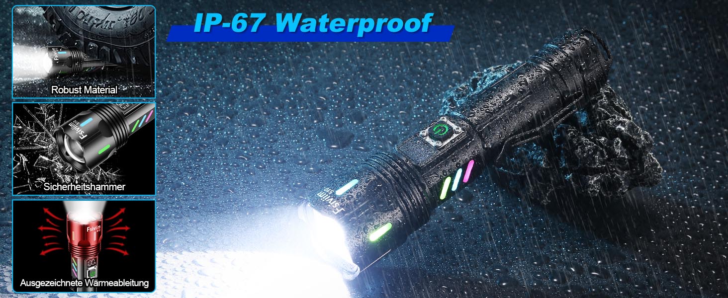 Ліхтарик LED акумуляторний, 500 000 люмен, тактичний, з регулюванням фокусу, 5 режимів, для кемпінгу, матовий чорний