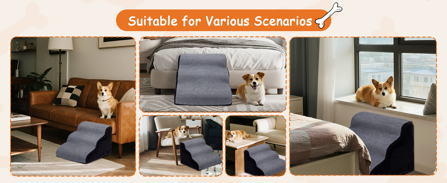 Сходинка для собак Nobleza – 3 сходинки, сіра, 35x56x40 см, для маленьких собак, з миючим покриттям та протиковзким дном