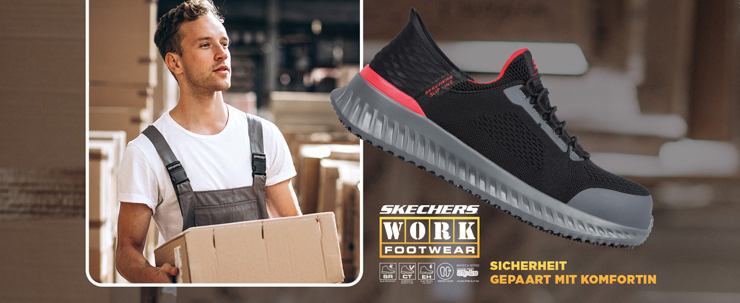 Черевики робочі Skechers Puxal ESD, чоловічі, 40 EU, чорно-сині, з верху синтетика, текстилю та шкіри