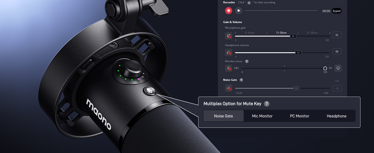 MAONO PD300X: USB-мікрофон для подкастів та запису звуку, XLR, динамічний, шумозаглушення, 192kHz-24Bit