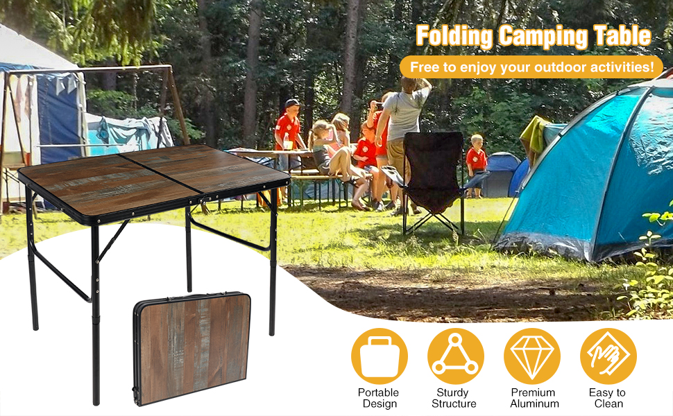 REDCAMP Складний столик з регулюванням висоти, легкий портативний туристичний столик 60x40 см (4 положення) з сітчатим шаром, для дому та відпочинку на природі, балкону, ринку, кухні, темно-коричневий (декор під дерево, 90x60 см (2 положення))