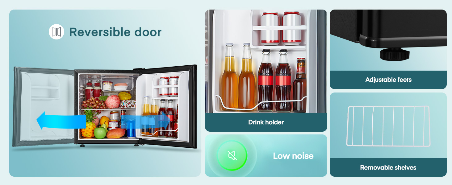 Міні-холодильник FOHERE 46L з відділенням для льоду | Компактний холодильник | Регулювання температури, енергозбереження, тиха робота | Холодильник для напоїв, ідеальний для офісу, кемпінгу та геймінгу | Змінний бік відкривання дверцят | Чорний