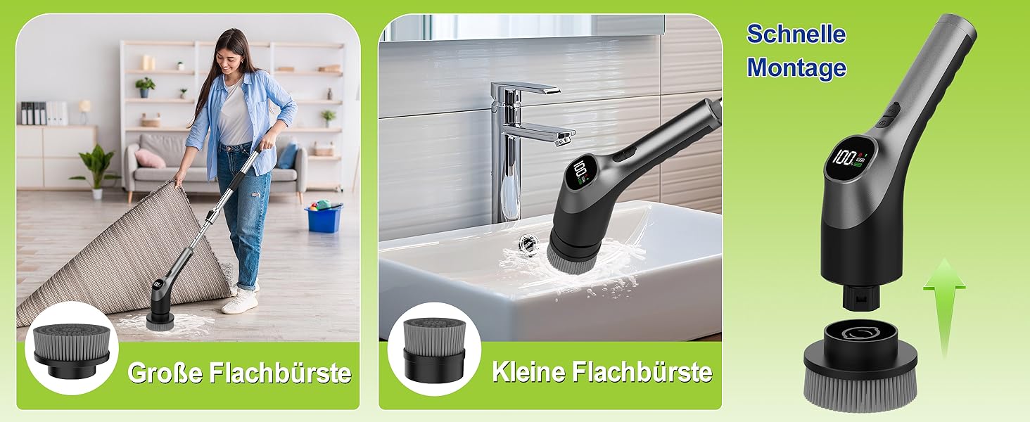 Електрична щітка для чищення з 7 насадок, IPX7, регульована ручка, для ванної кімнати, чорна